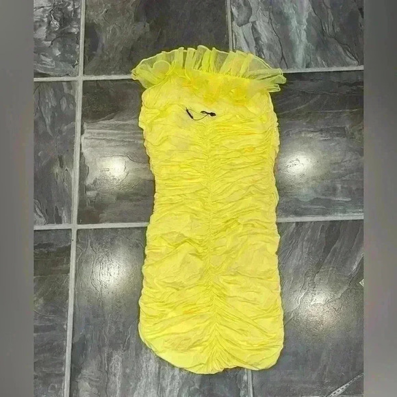 NWT yellow fashion nova Sunday brunch Ruched Midi Dress sz medium M - Picture 5 of 10